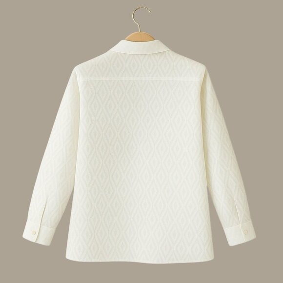 CHICO'S Textured Diamond Jacquard Button-Front Long Sleeve Blouse, Medium - NWT - Picture 2 of 10